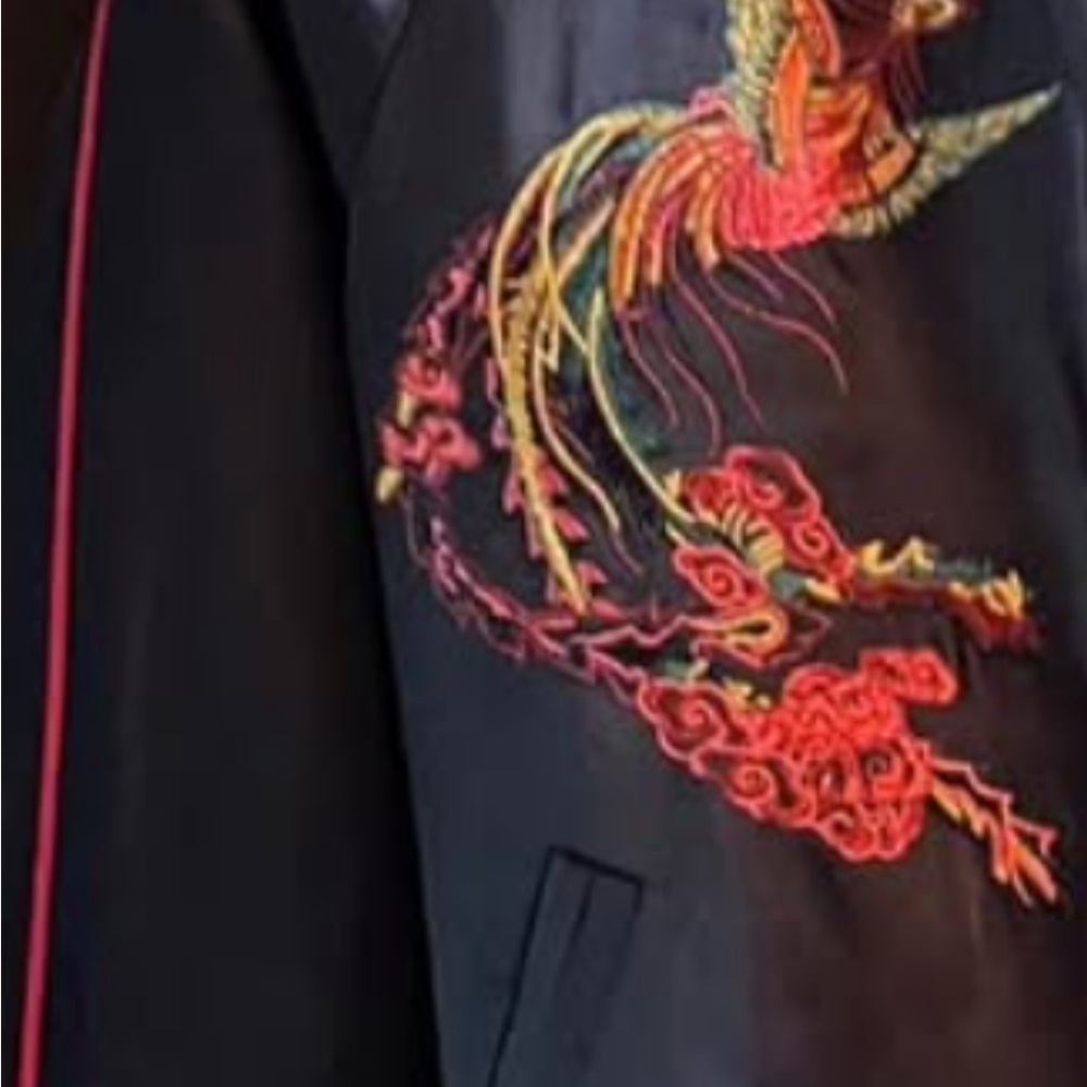 BCBGMaxAzria Navy Bomber Jacket with Colorful Embroidery - Picture 4 of 4